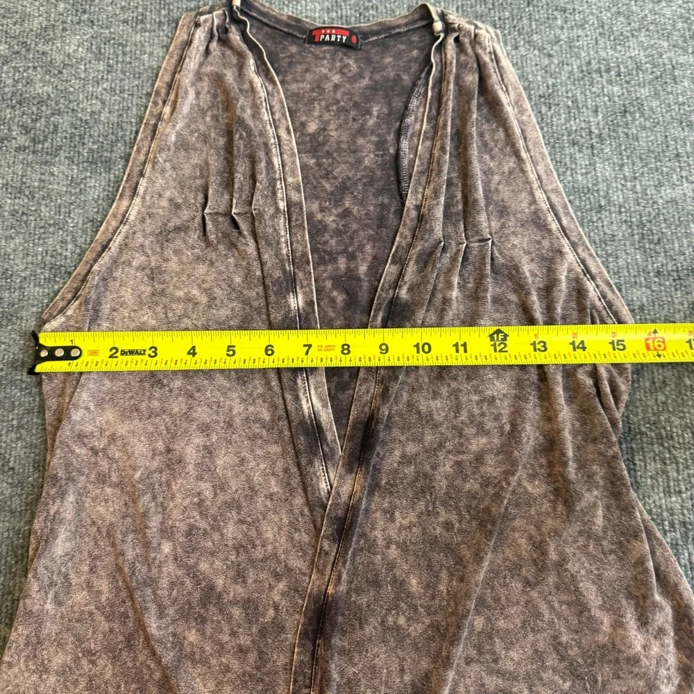 T-Party Studded Acid Wash Open Front Racerback Vest Purple Gray Size Large